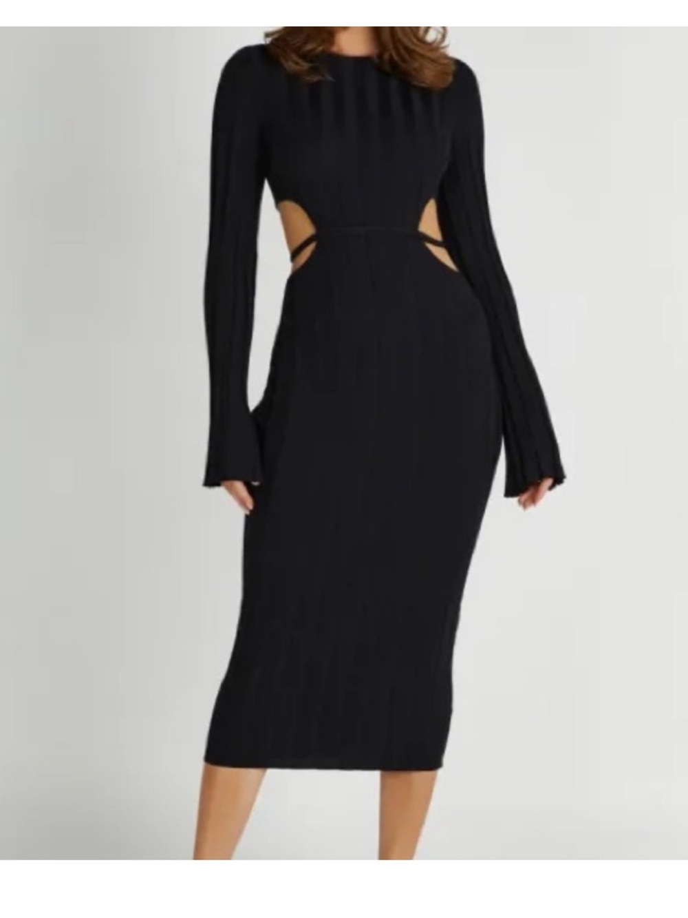 Meshki Elodie Knit Black Long-Sleeve Cutout Midi Dress Size XXL